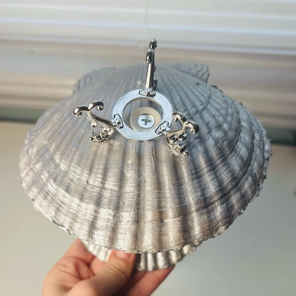 Handmade 3 Tier Scallop Shell Jewelry Stand With Blue Bow Decoupage design